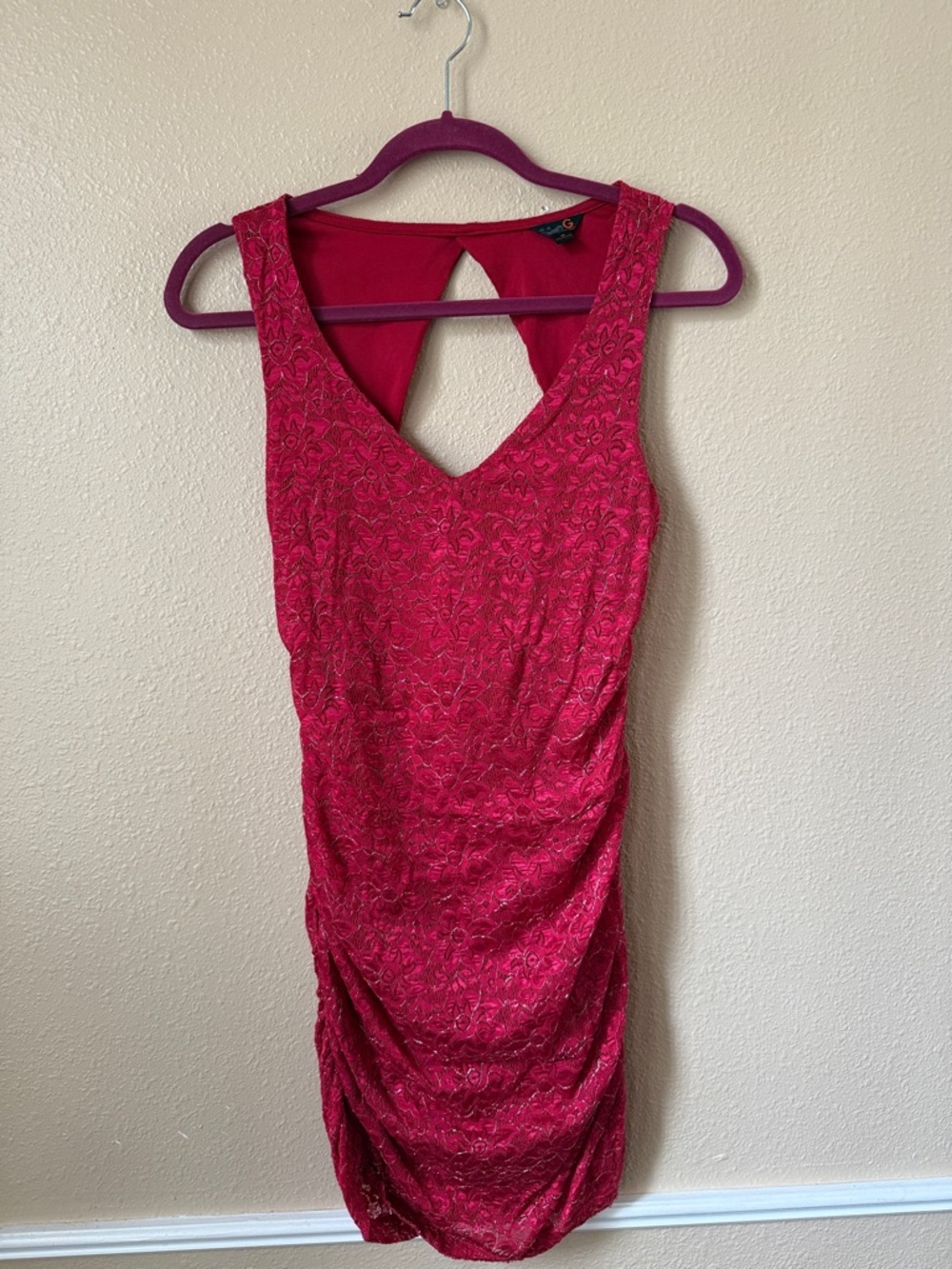 G by Guess Fuchsia Lace Ruched Sheath Dress